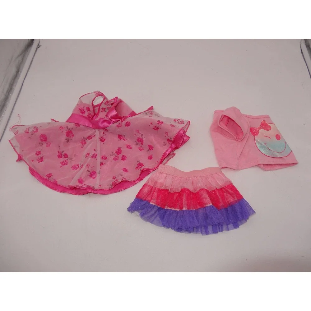 Build A Bear Pink Floral Dress and Smiley Face Skirt Set 2 pc Outfit